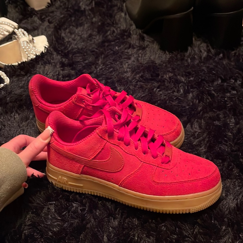 Red Nike air forces suede